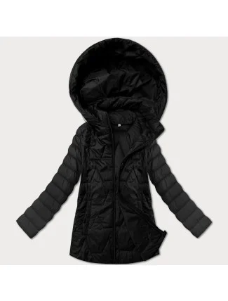 Lehká černá dámská prošívaná plus size bunda s kapucí J Style (16M9263-392)