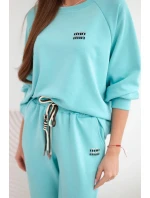 Dámský souprava z viskózy s mikinou a kalhotami máslový turkusový