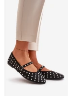 Zdobené baleríny s páskem eko zamšové černé Tirilissa