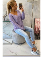 Pletený svetr s výstřihem do V fialový