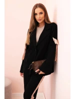 Dámský komplet s viskózou – sako s klopami a kalhoty s lampasem černý