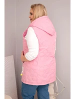 Dámská vesta Plus Size s kapucí a květinovým prošíváním světle růžová
