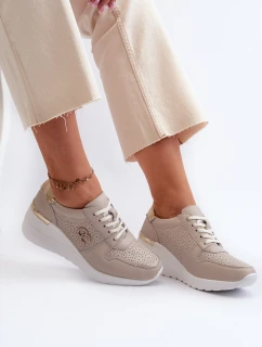 Dámské kožené tenisky na podpatku béžové S.Barski LR810