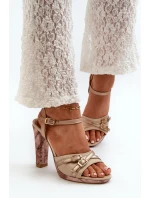 Dámské kožené sandály na podpatku Maciejka 06564-22 béžovo-zlaté Dámské kožené sandály na podpatku Maciejka 06564-22 béžovo-zlaté