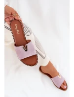 Dámské Sandály Na Plochém Podpatku S Ozdobnými Detaily Fialové Saliena