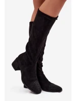 Dámské kozačky s ozdobou na kostku ekokůže Černé Ivanna