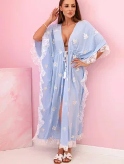Dámská boho viskózová pláštěnka s krajkou modrý