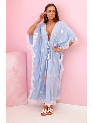 Dámská boho viskózová pláštěnka s krajkou modrý