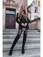 Dámské kozačky nad koleno na klíně ekologická semišová černá Tahlina