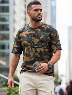 Pánské tričko s potiskem v zeleném maskovacím vzoru FashionStreet NX2002R