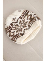 Dámská zimní vlněná čepice s norským vzorem K354 ecru+camelový