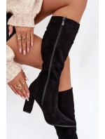 Dámské kozačky na podpatku z eko semiše vyhřívané černé Narille