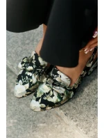 Kožené Lodičky S Květinami A Mašlí Černé N6539-44