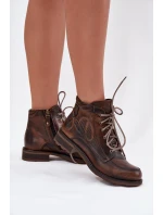 Dámské kotníkové boty z pravé kůže na ploché podrážce Maciejka 07063-02 hnědé
