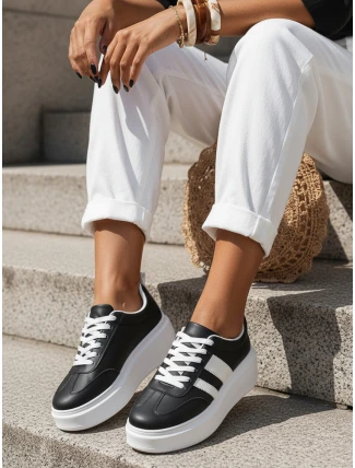 Dámské kožené tenisky na platformě černé FashionStreet ZY1395