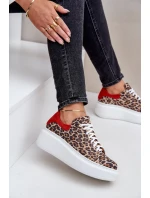 Kožené sneakerky na platformě s leopardím vzorem Zazoo 3346 hnědo-červené