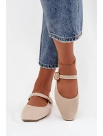 Baleríny S Páskem A Zlatým Přezkou Eko Semišové Světle Béžové Adelora