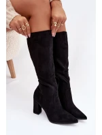 Dámské kozačky na podpatku z eko semiše vyhřívané černé Narille
