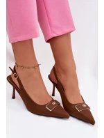 Dámské sandály na podpatku s ozdobným detailem Čokoládové Lurella
