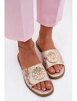 Dámské žabky s ozdobným detailem Ploché podpatky KV61-6034 Zlaté