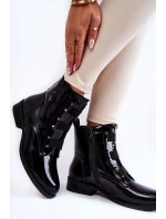 Lakované Teplé Boty Na Plochém Podpatku černé Geira