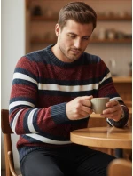 Pánský pruhovaný červený svetr FashionStreet WX2264 Pánský pruhovaný červený svetr FashionStreet WX2264