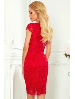 Červené krajkové dámské šaty s krátkými rukávy a dekoltem 316-1