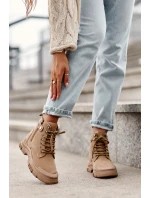 Ocieplené semišové dámské botky traperky béžové Jailina