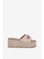 Dámské Pantofle Na Klínu S Pleteninou A Dekorací Béžové Isolene