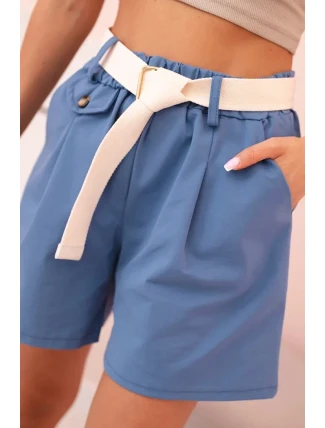 Dámské šortky s vysokým pasem a páskem džínové