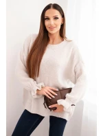Dámský svetr s přídavkem mohéru a vlny volného střihu béžový