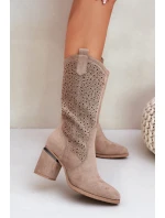 Vyřezávané Kozačky Kovářky Do Poloviny Lýtka S.Barski HY51-238 Béžové