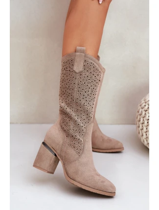 Vyřezávané Kozačky Kovářky Do Poloviny Lýtka S.Barski HY51-238 Béžové