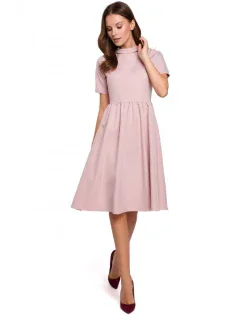 K028 Šaty s ohrnutým výstřihem - krepové růžové