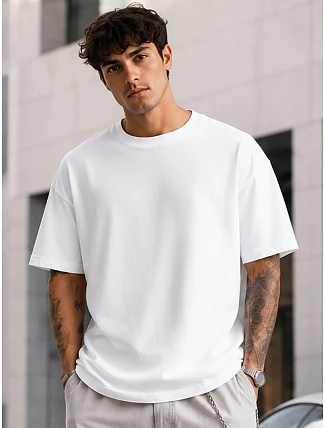 Pánské bavlněné basic oversize bílé tričko FashionStreet RX5683 Pánské bavlněné basic oversize bílé tričko FashionStreet RX5683