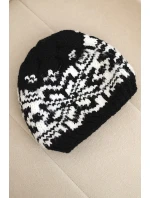 Zimní dámská čepice z vlny s norským vzorem K354 černý+bílý