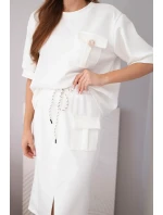 Dámský máslový komplet s halenkou a midi sukní ecru