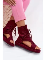 Dámské sandály Eko semiš s vysokým páskem a šněrováním Bordó Ferlisse