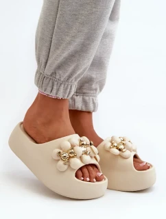 Dámské pěnové pantofle s ozdobami na silné podrážce, světle béžová Bremavia