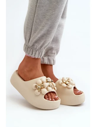Dámské pěnové pantofle s ozdobami na silné podrážce, světle béžová Bremavia Dámské pěnové pantofle s ozdobami na silné podrážce, světle béžová Bremavia