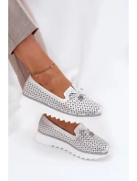 Dámské ažurové polobotky z přírodní kůže – stříbrné