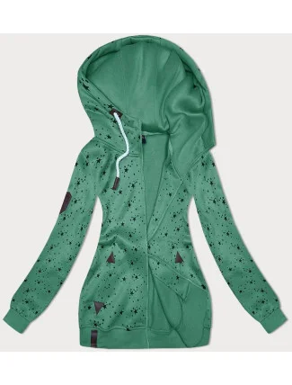 Zelená dámská rozepínací mikina se vzorem hvězdiček (2313)