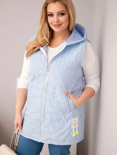Dámská vesta Plus Size s kapucí a květinovým prošíváním modrá