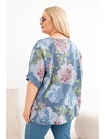 Dámská bavlněná blůzka Plus Size s krátkým rukávem a květinovým vzorem džínová Dámská bavlněná blůzka Plus Size s krátkým rukávem a květinovým vzorem džínová