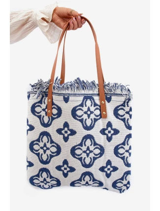 Vzorovaná velká plátěná plážová taška bílá Sadhara