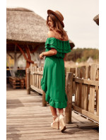 Asymetrické zelené španělské šaty s volánkem