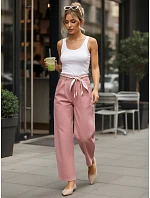 Dámské kalhoty s vysokým pasem a záševky růžové FashionStreet UY2904 Dámské kalhoty s vysokým pasem a záševky růžové FashionStreet UY2904