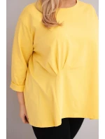 Dámská blůza plus size s bavlnou a dlouhým rukávem a nařasením žlutá