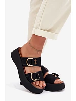 Dámské platformové sandály se zlatými sponami Černé Nelirae
