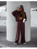Dámský komplet v čokoládové barvě - mikina se stojáčkem a široké kalhoty (821109)